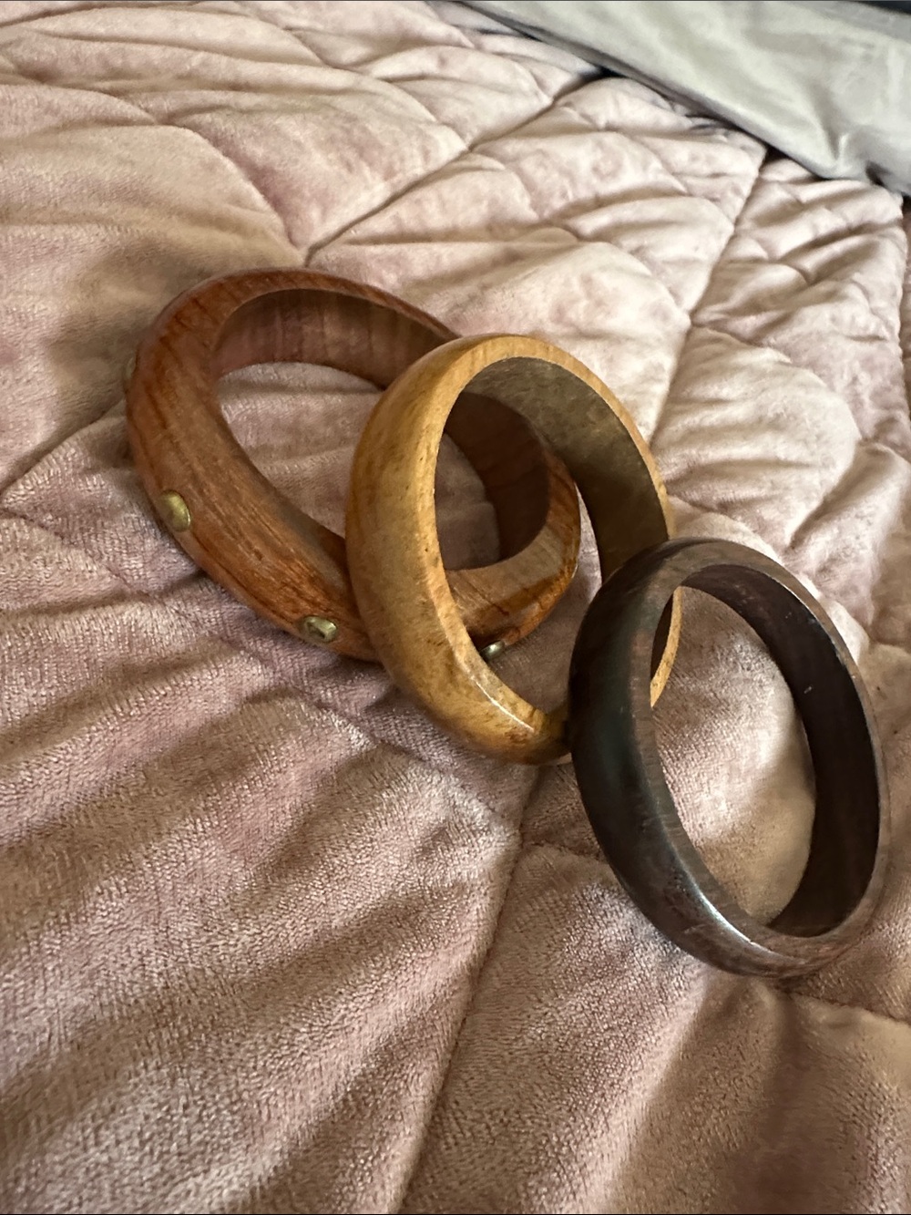 Vintage Wooden Bangle Bracelet - Brown, Tan, and Natural Wood Tones